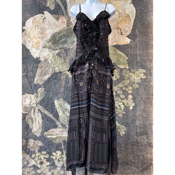 New Anthropologie Let Me Be Sheer Printed V-Neck Midi Dress Size L - Picture 6 of 9